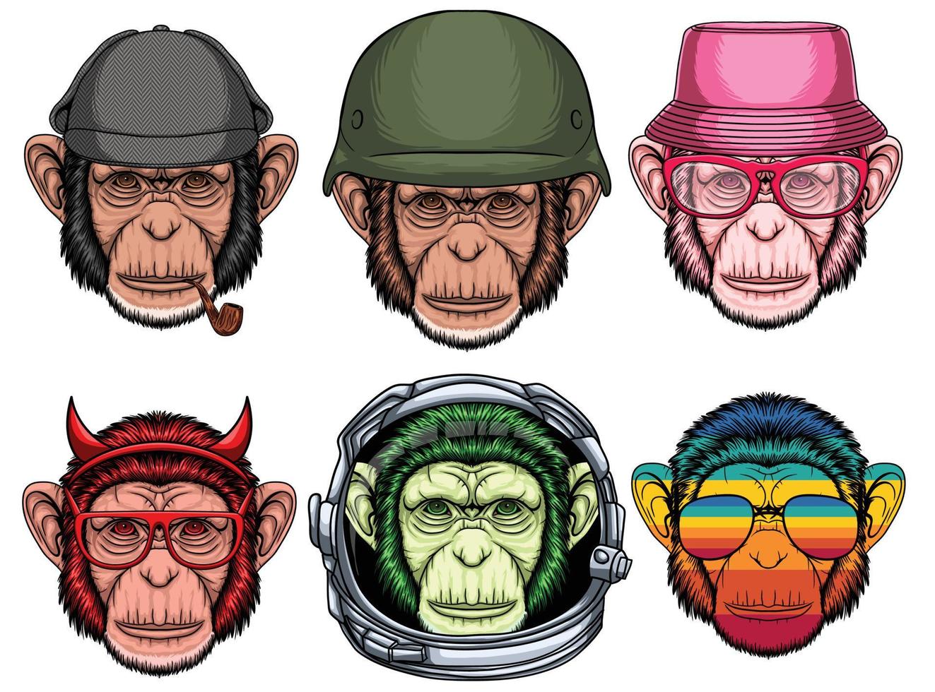Chimpanzee fashion set collection vector