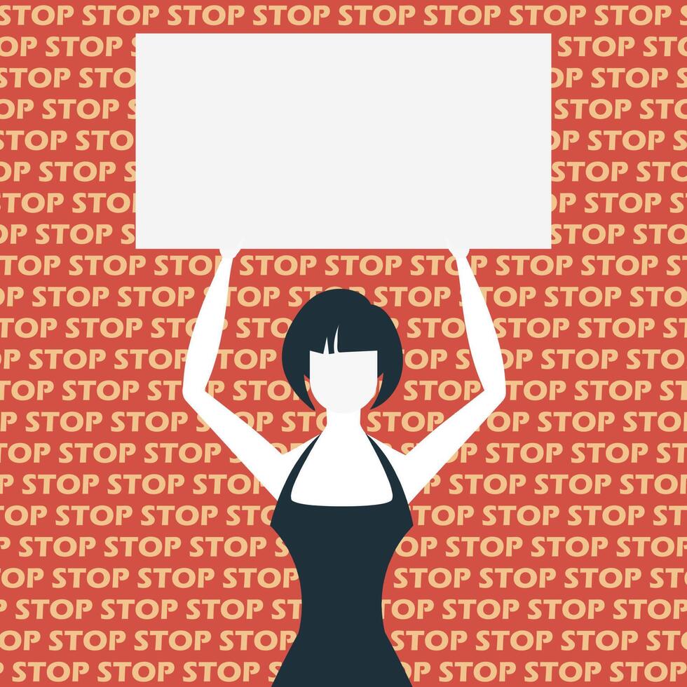 A cute girl is protesting with a banner. The concept of expressing thoughts, dissatisfaction and protests. Flat style. Vector. vector