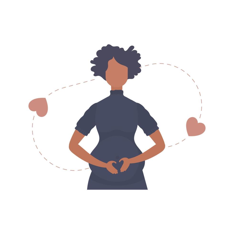 Pregnant girl lovingly holds her lower belly. isolated. vector. vector