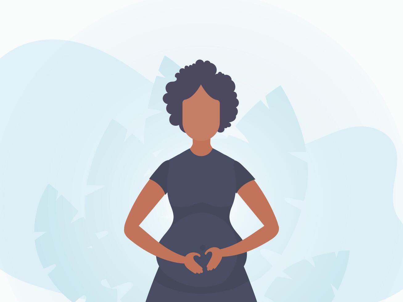 A pregnant girl holds her hands on her stomach. Banner in soft colors. Vector illustration.