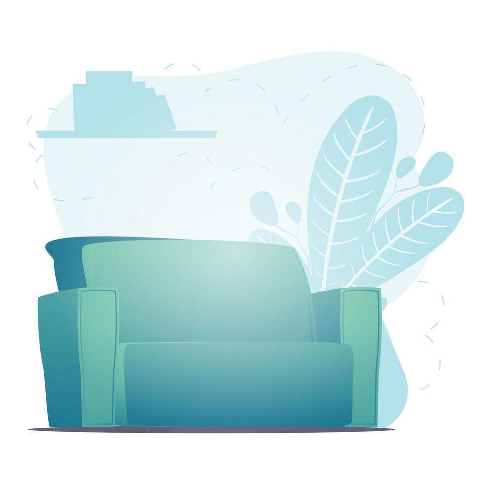 Beautiful Bed and houseplant. Background with space for your character. flat illustration. vector
