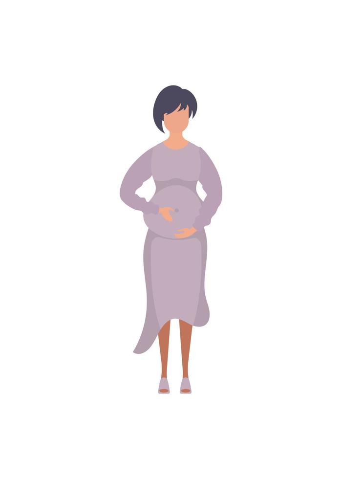 Full length pregnant woman. Well built pregnant female character. Isolated on white background. Flat vector illustration.