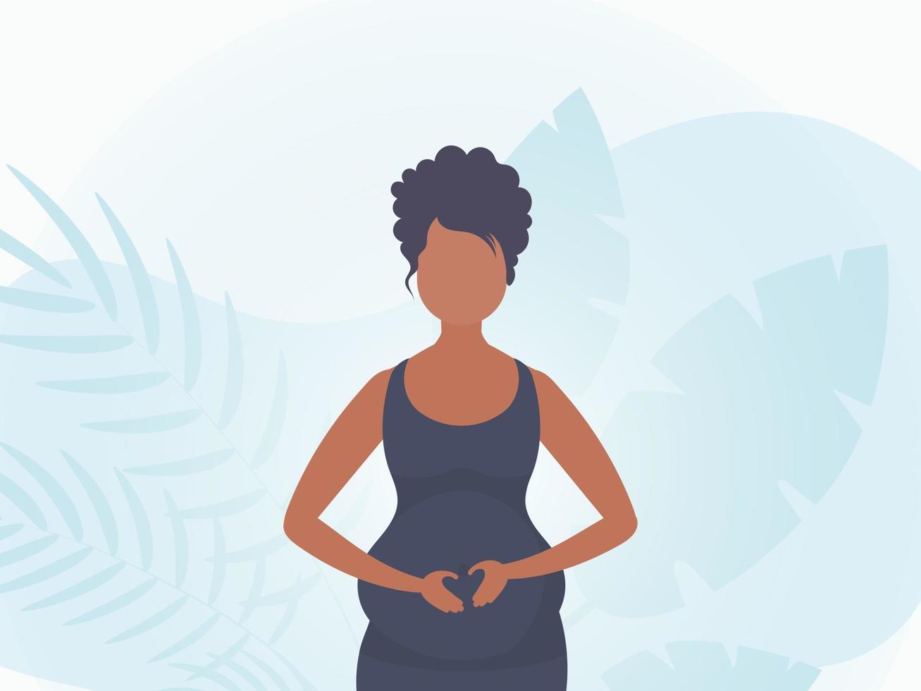 A pregnant girl holds her hands on her stomach. Banner in blue tones. Vector. vector