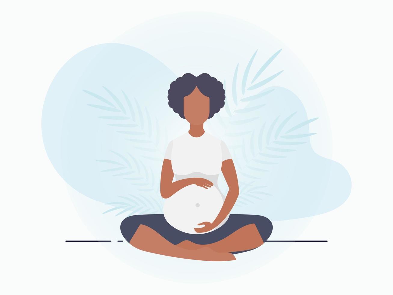 Yoga for pregnant women. Yoga and sports for pregnant women. Banner in blue tones for you. Vector illustration in cartoon style.