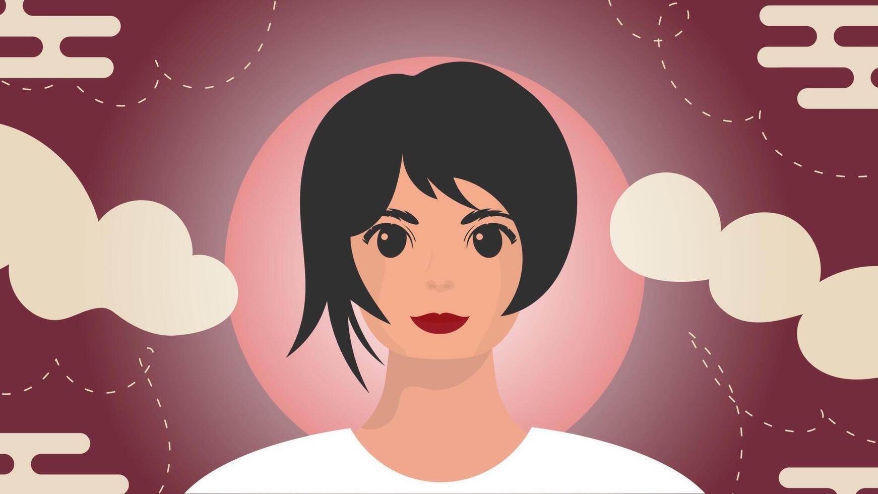 Banner with a girl close-up. Strong girl on, front view. Cartoon style. vector