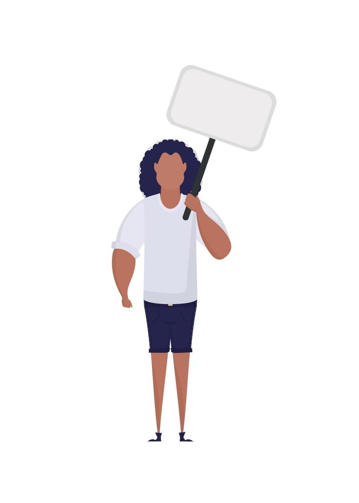 A man with an empty banner in his hands. Protest concept. Cartoon style. vector