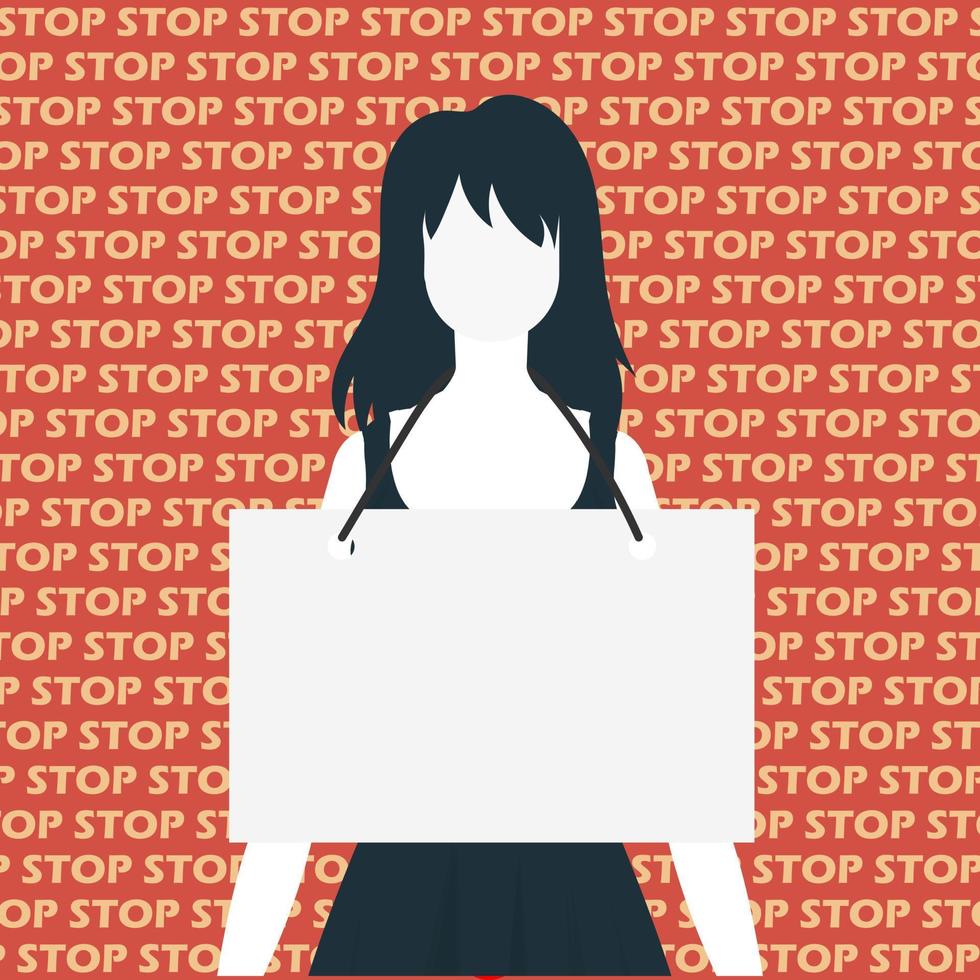 A woman with an empty banner in her hands. Protest concept. Flat style. Vector. vector