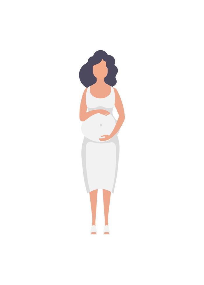 Full length pregnant woman. Well built pregnant female character. Isolated. Vector illustration in cartoon style.
