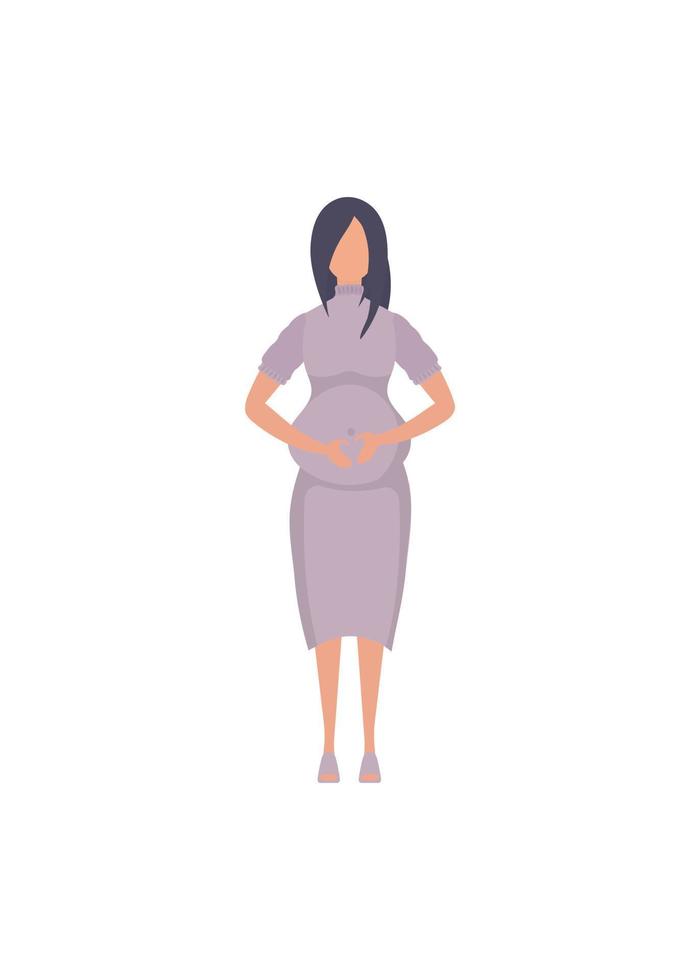 Pregnant girl in full growth. Happy pregnancy. Isolated. Flat vector illustration.