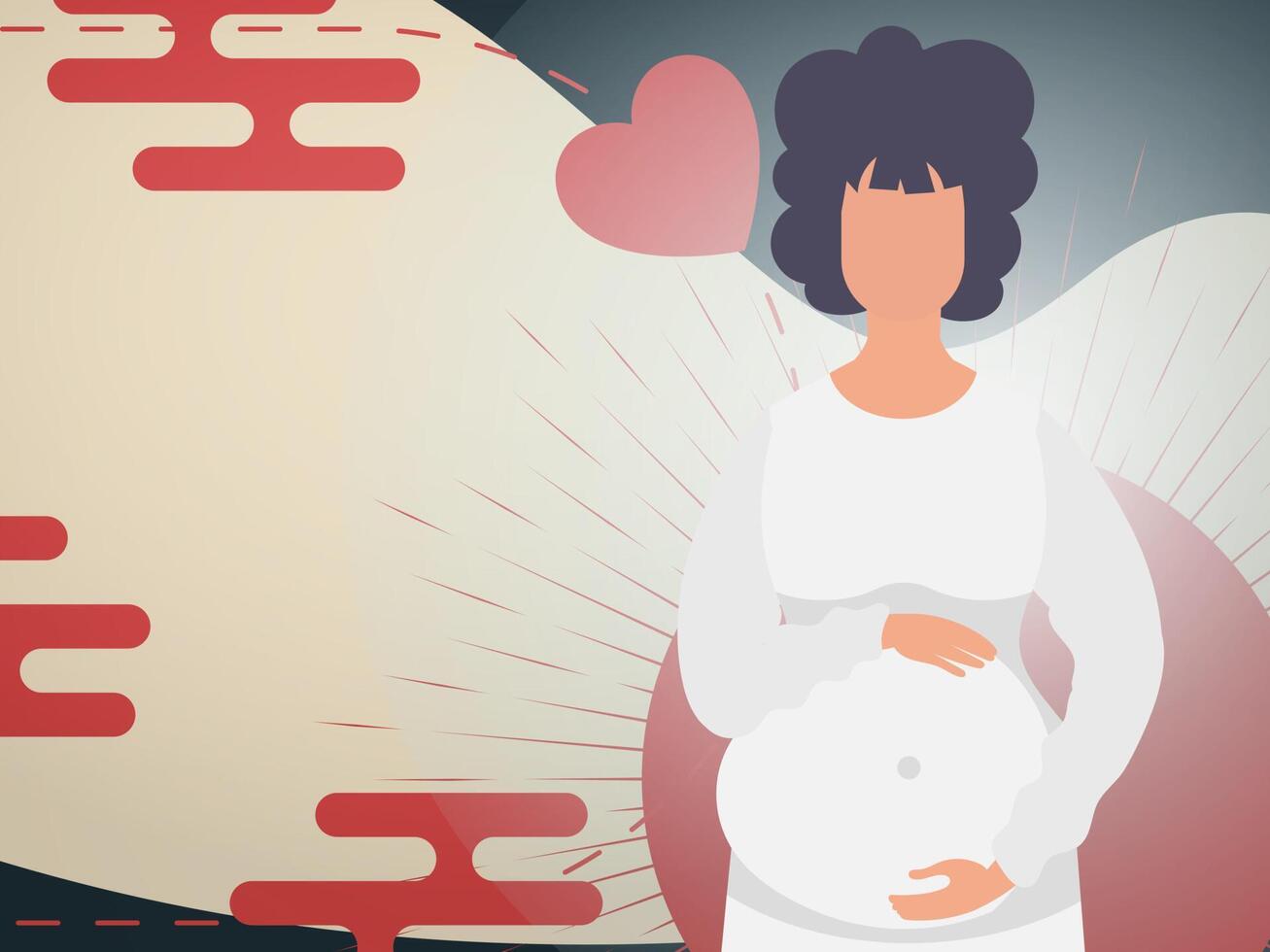 A pregnant girl holds her hands on her stomach. Banner or postcard for you. Vector illustration.