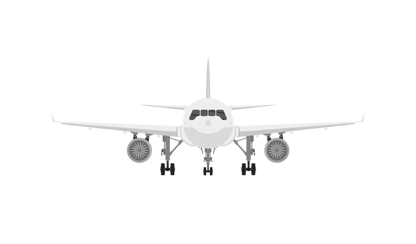 Commercial jet plane with landing gear. isolated on white. 3D render. Front view vector