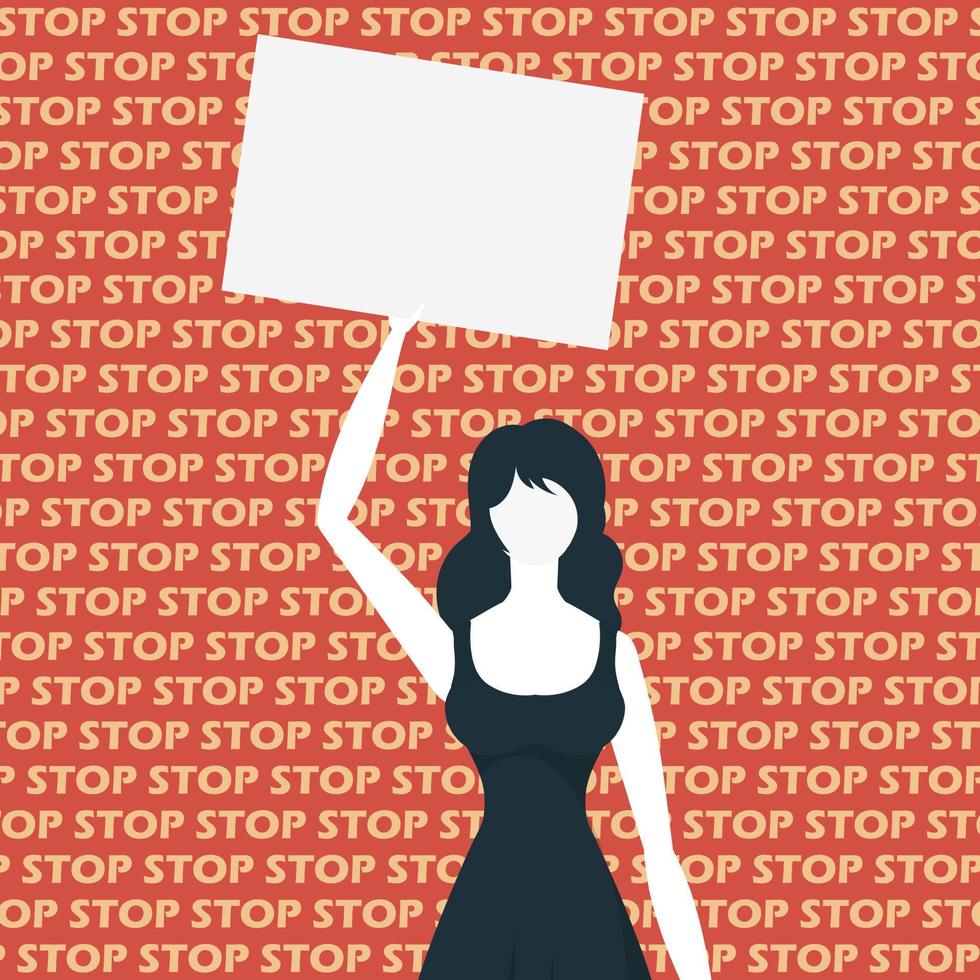 A cute girl is protesting with a banner. The concept of expressing thoughts, dissatisfaction and protests. Flat style. Vector. vector