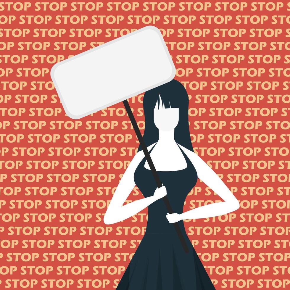 A cute girl is protesting with a banner. The concept of expressing thoughts, dissatisfaction and protests. Flat style. Vector. vector