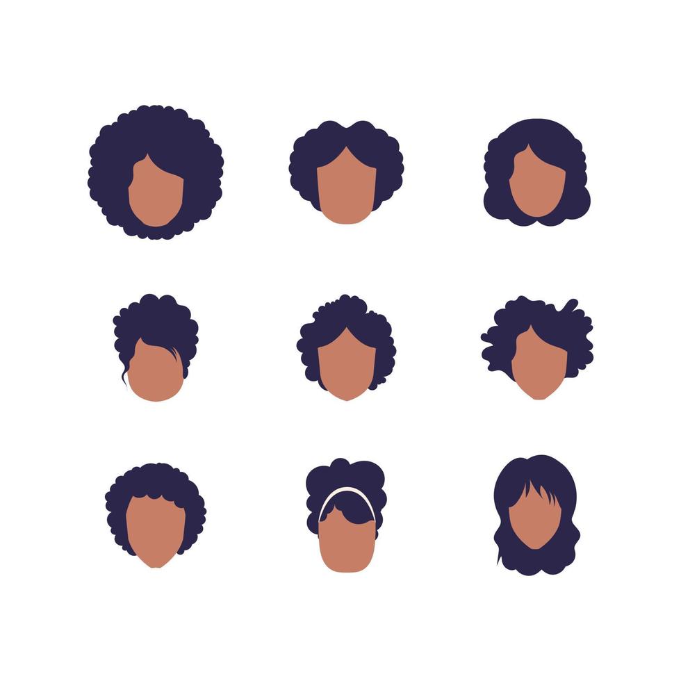 conjunto de caras mujer de africano americano apariencia. aislado. vector ilustración.