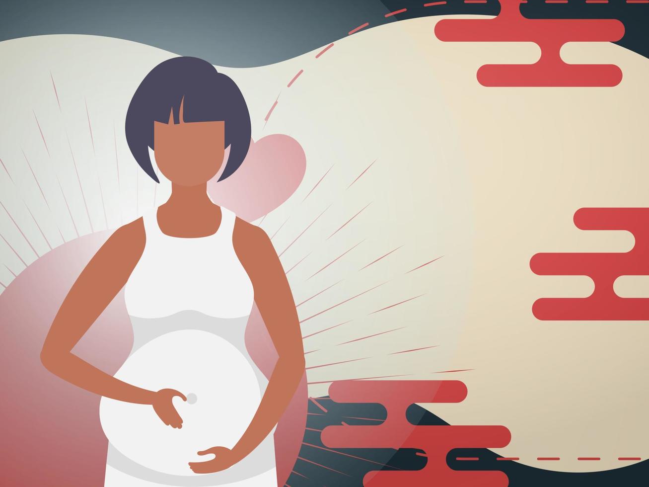 A pregnant girl holds her hands on her stomach. Banner or postcard for you. Vector illustration.