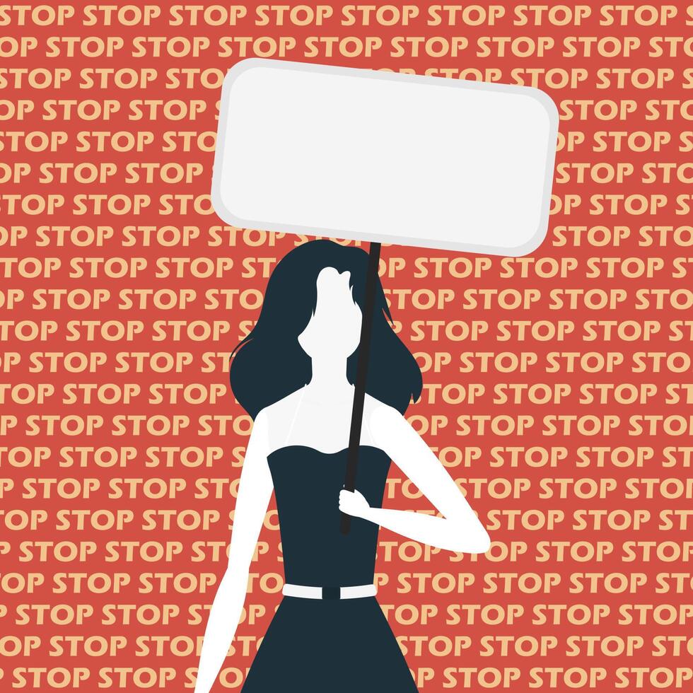 A cute girl is protesting with a banner. The concept of expressing thoughts, dissatisfaction and protests. Flat style. Vector. vector