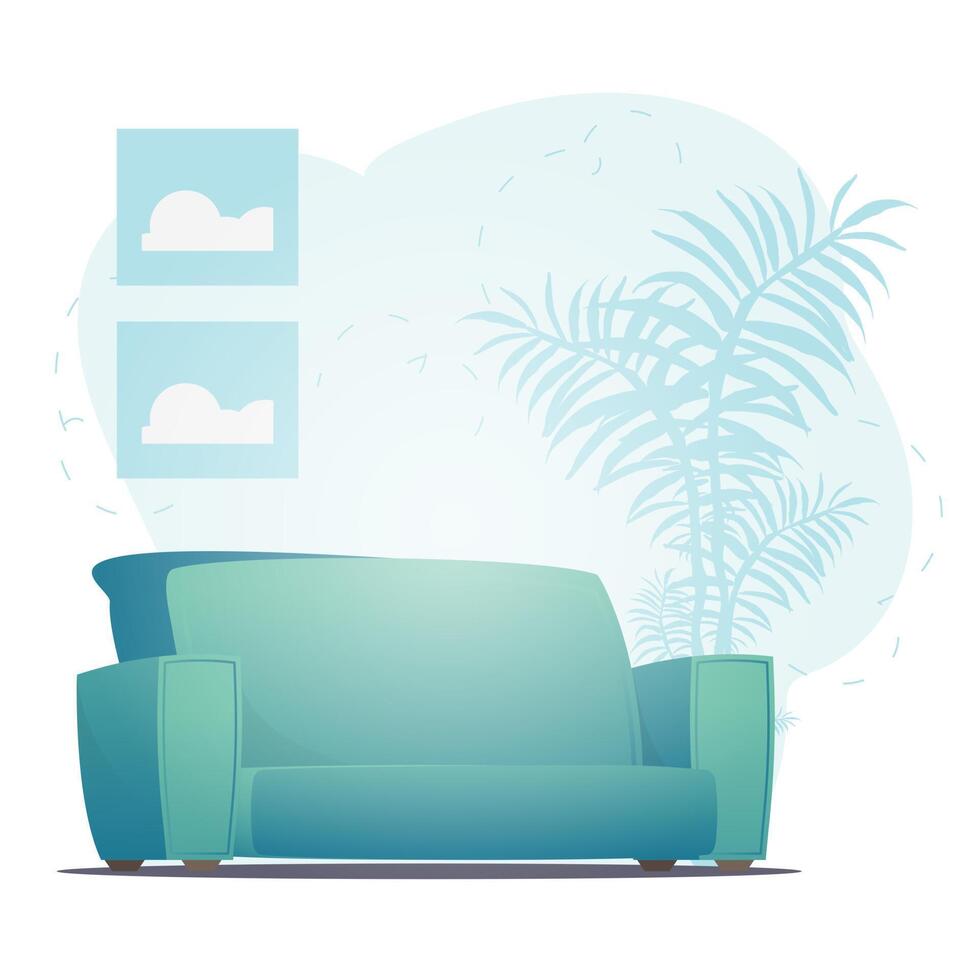 Empty Bed and houseplant. Background with space for your character. flat illustration. vector