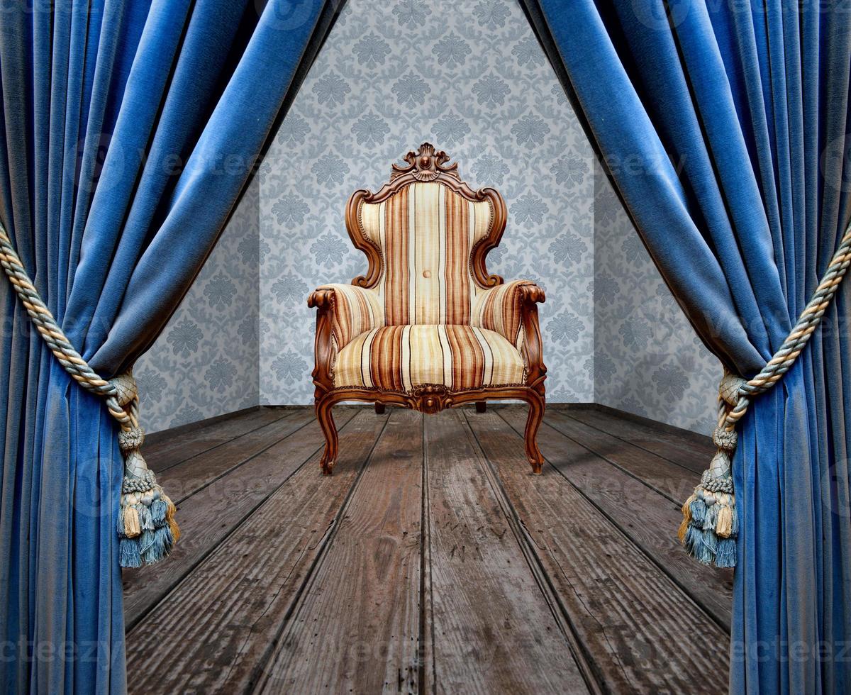 Vintage armchair with curtains photo