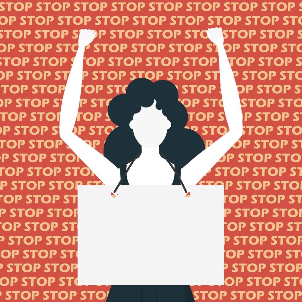 un mujer con un vacío bandera en su manos. protesta concepto. plano estilo. vector. vector