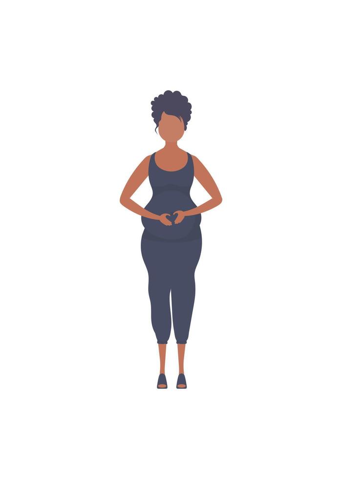 Full length pregnant woman. Well built pregnant female character. Isolated. Flat style. Vector illustration.