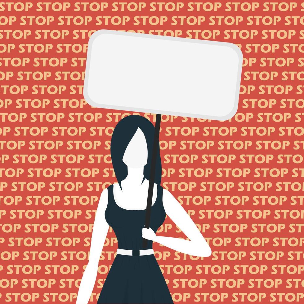 A woman with an empty banner in her hands. Protest concept. Flat style. . vector