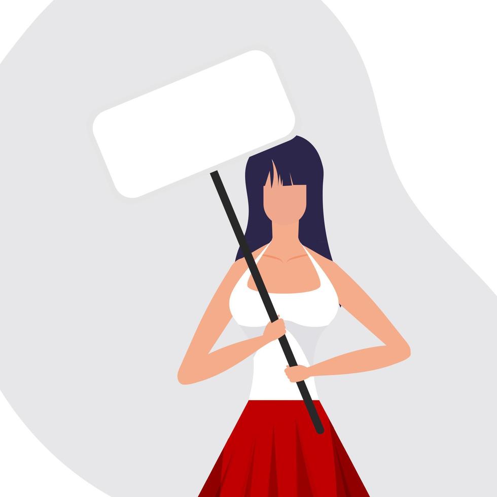 un mujer con un vacío bandera en su manos. protesta concepto. plano estilo. vector ilustración.