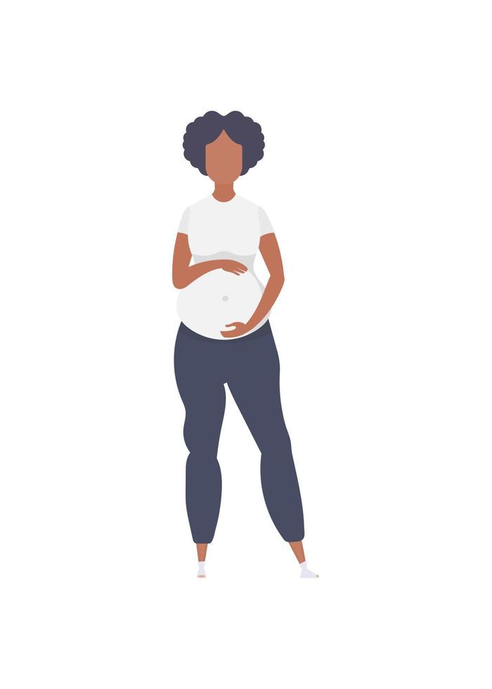 Full length pregnant woman. Happy pregnancy. Isolated. Flat style. Vector illustration.