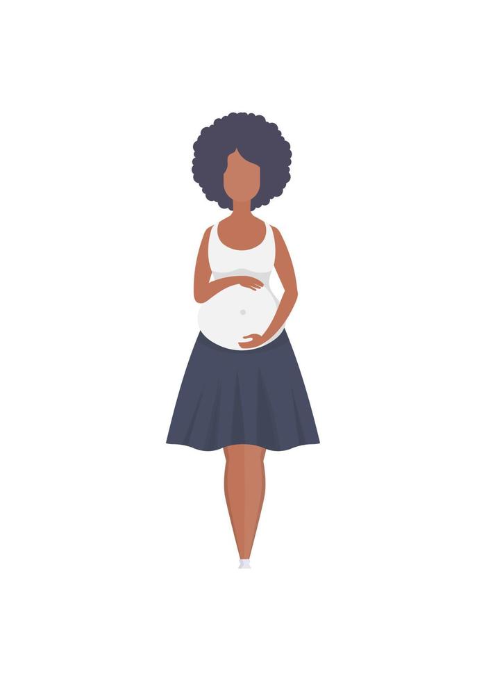 Full length pregnant woman. Happy pregnancy. Isolated on white background. Flat style. Vector illustration.