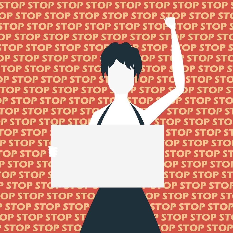 A cute girl is protesting with a banner. The concept of expressing thoughts, dissatisfaction and protests. Flat style. Vector. vector