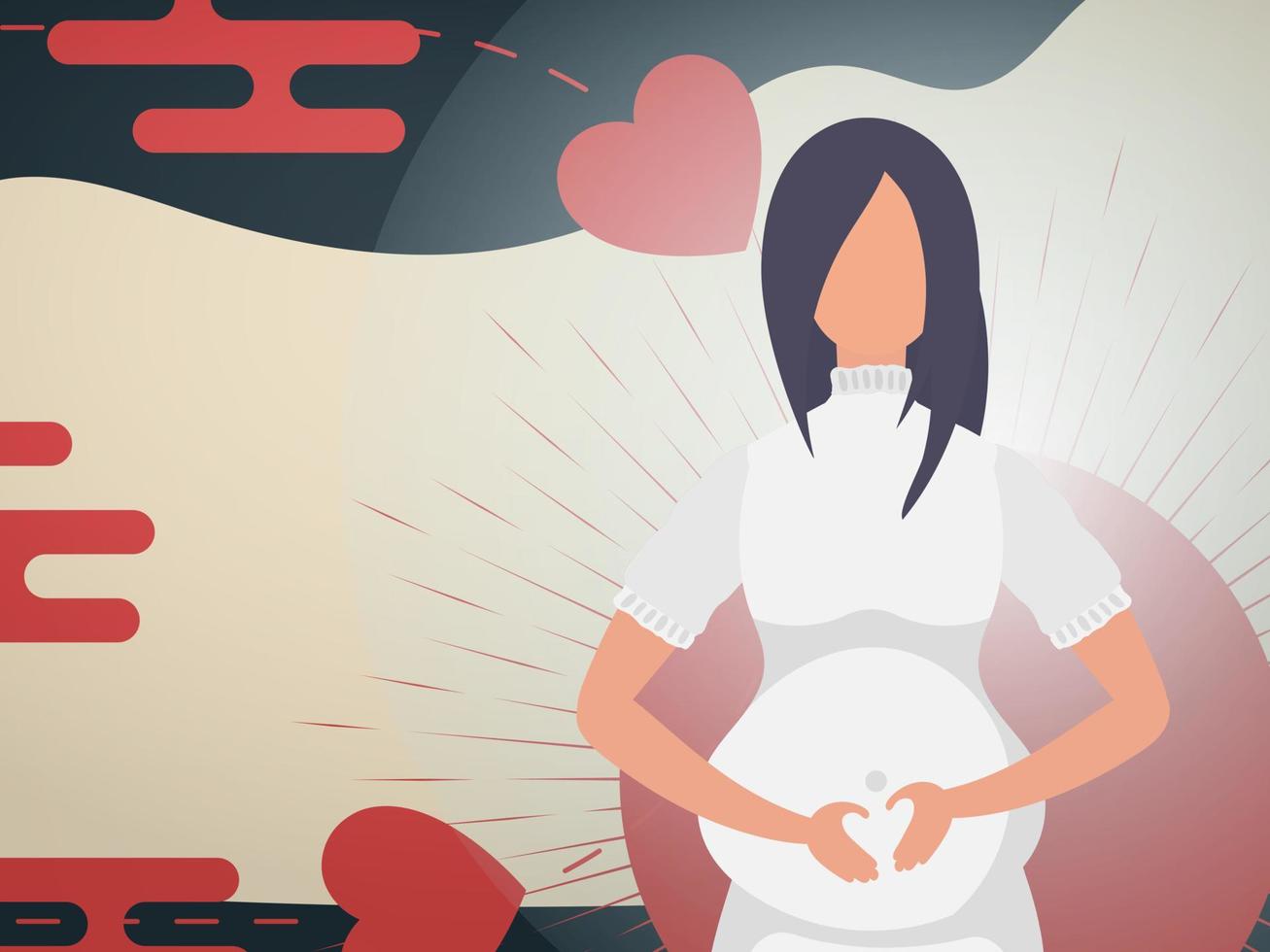 A pregnant girl holds her hands on her stomach. Chinese style banner. Vector. vector