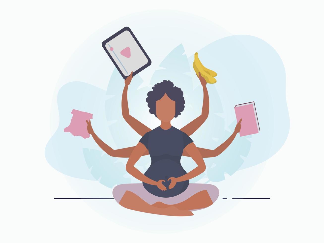 Yoga for pregnant women. Yoga and sports for pregnant women. Postcard or poster in gentle colors for you. Flat vector illustration.
