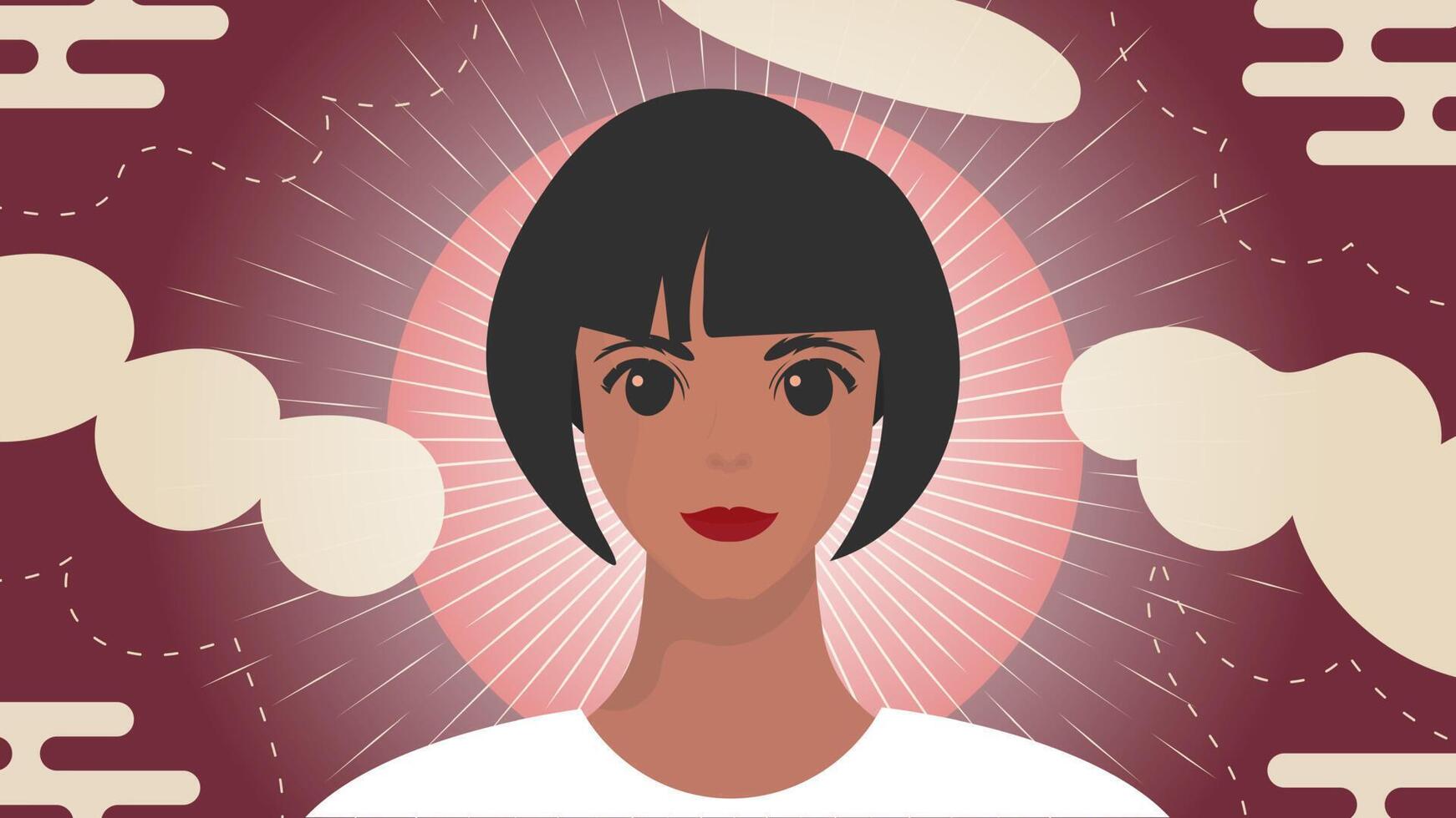 Banner with a girl of African American appearance. Black strong girl on, front view. illustration. vector