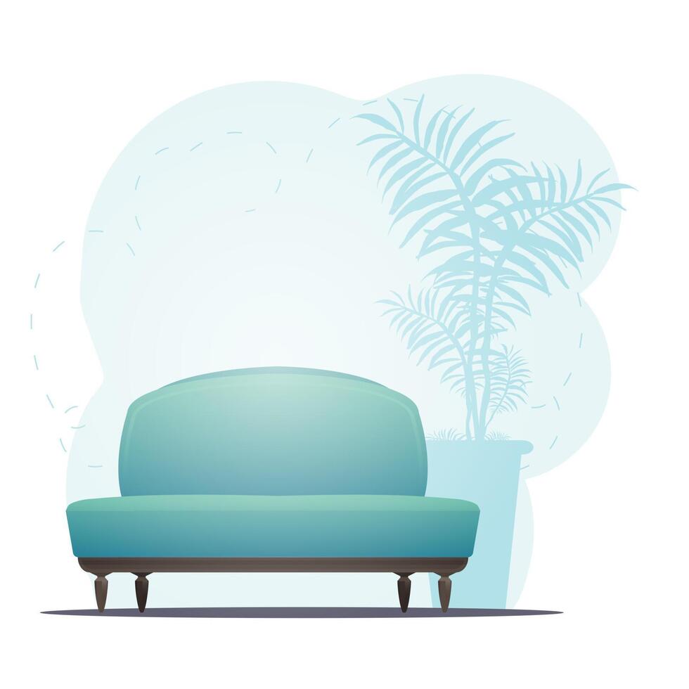 Beautiful Bed and houseplant. Background with space for your character. Vector flat illustration.