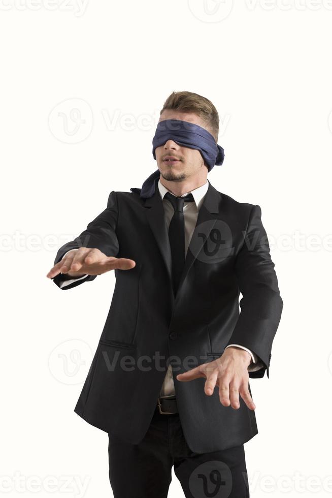 Blind businessman on white background photo