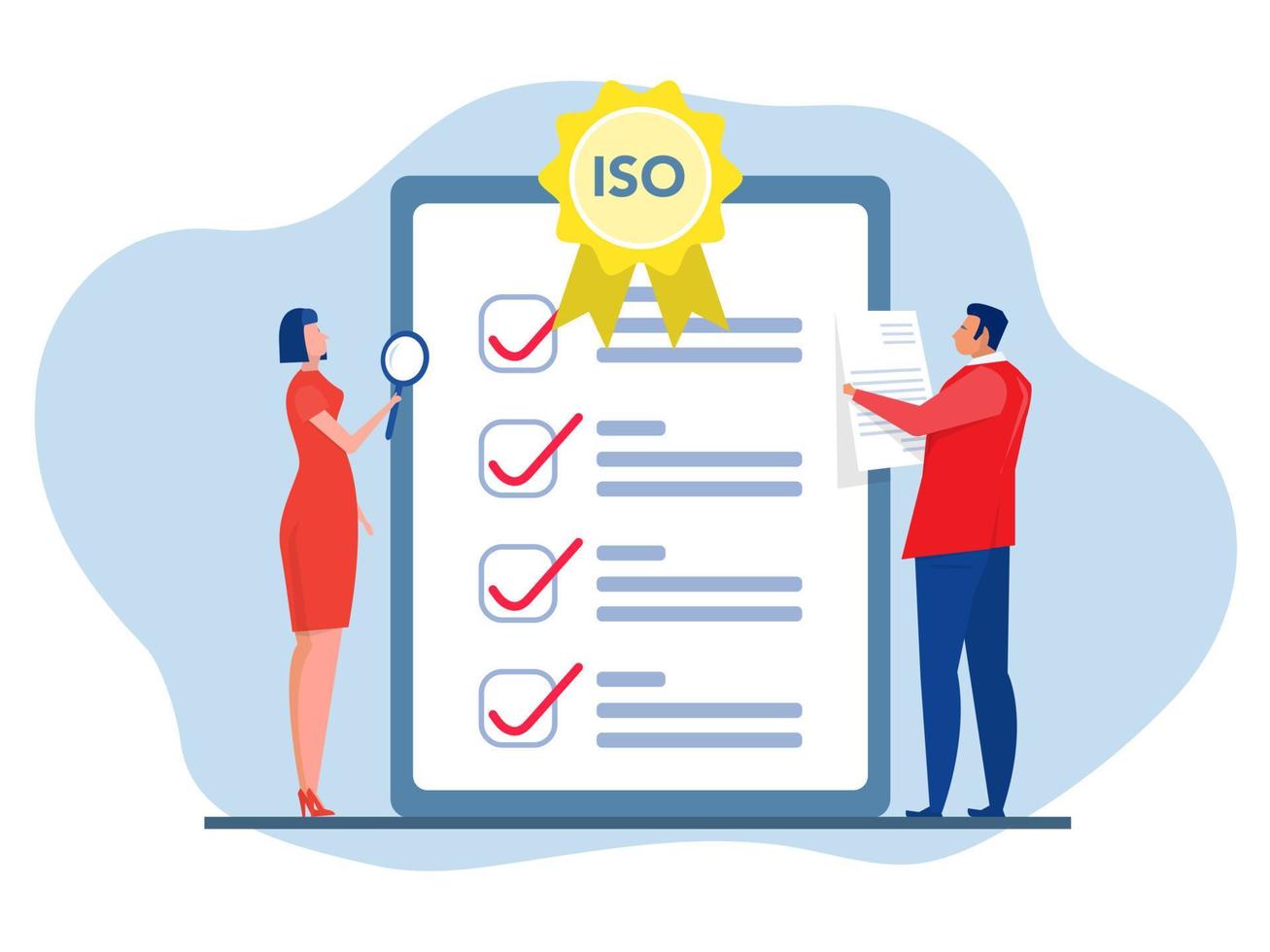 ISO system and international certification concept Team Business analysis with  passed standard quality control vector illustrator