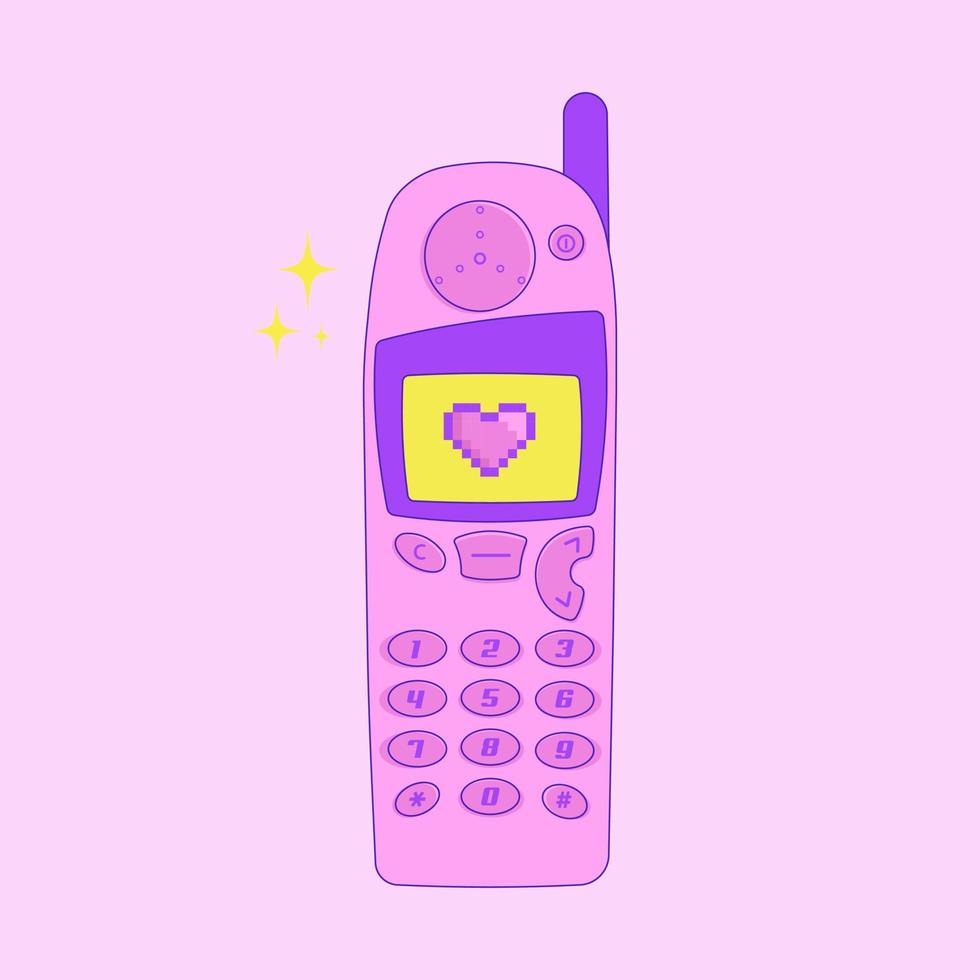 y2k antiguo móvil, célula teléfono, nostalgia para 90s 2000, píxel corazón, de moda vector ilustración