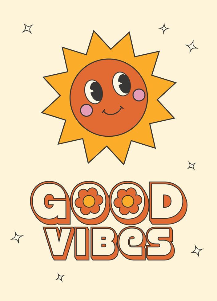 Retro y2k groovy spring poster. Funny cartoon character. Good vibes vector