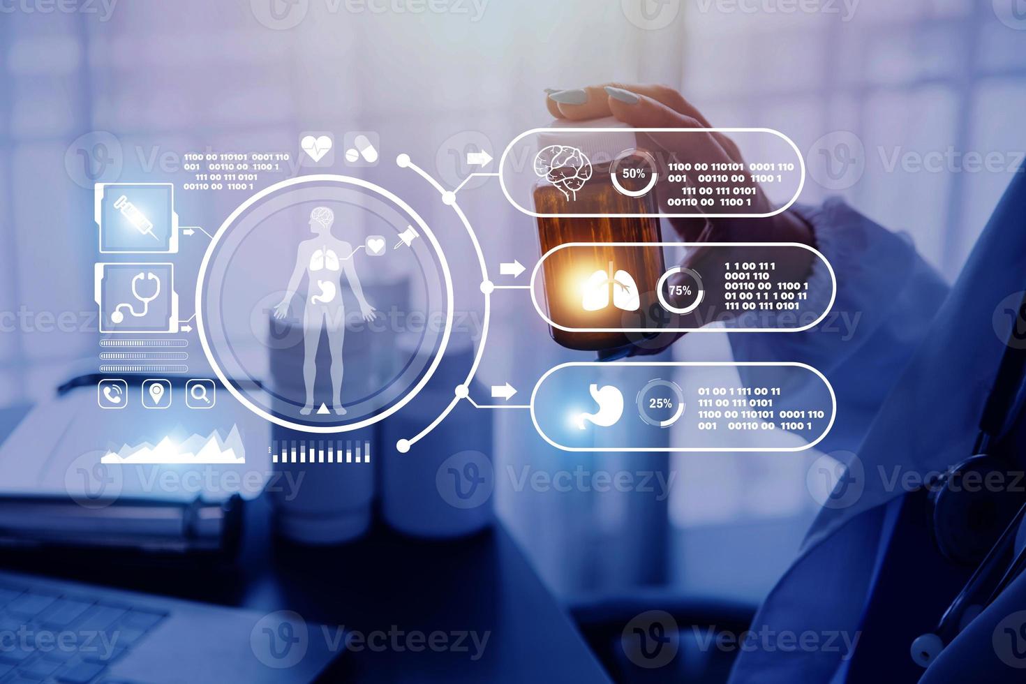Medicine doctor working with digital medical interface icons on the hospital background, healthcare and Medical technology and network concept. photo