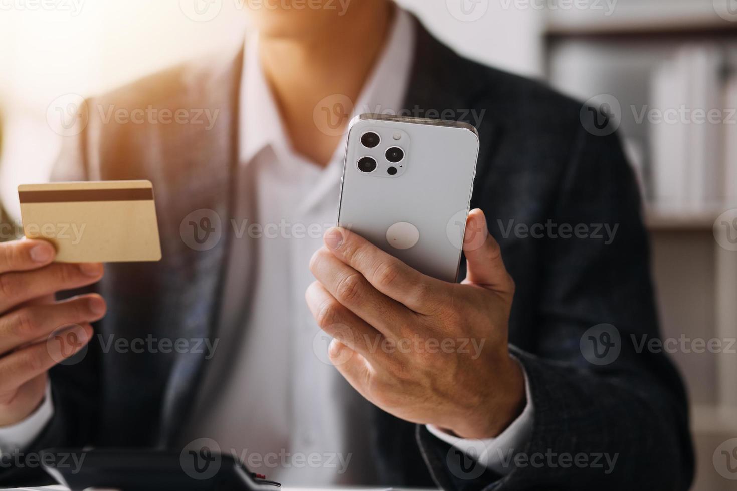 Close up of woman hand using credit card and laptop for payment and online shopping, Online shopping, payments digital banking, E-commerce concept. photo