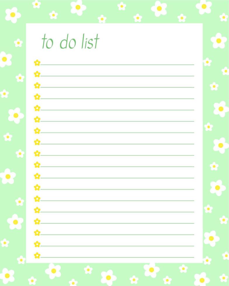 To do list blank lined printable template decorated with spring pattern vector illustration, simple design element