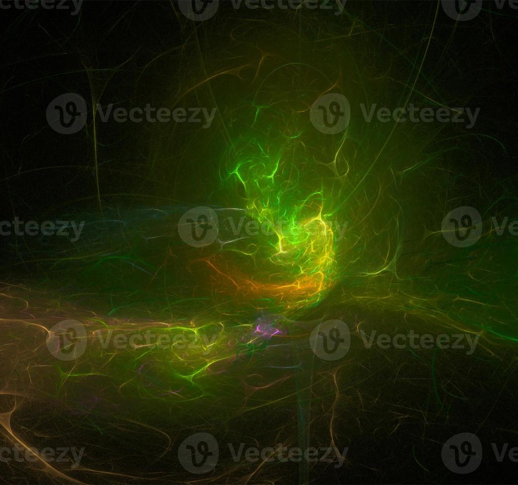 yellow and green abstract drawing on a black background, color digital graphics, design photo