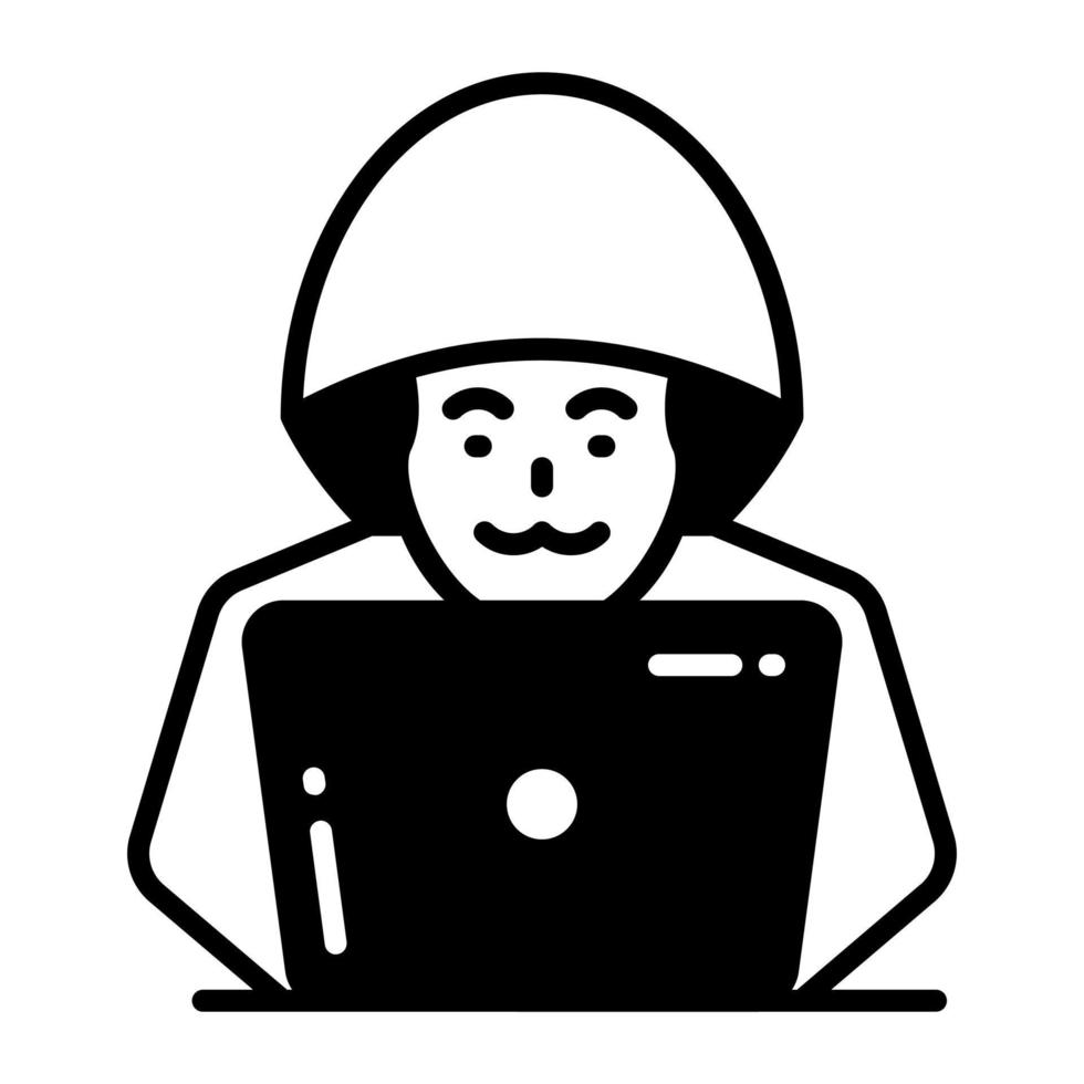 Person with laptop concept of id hacker, laptop hacker icon vector