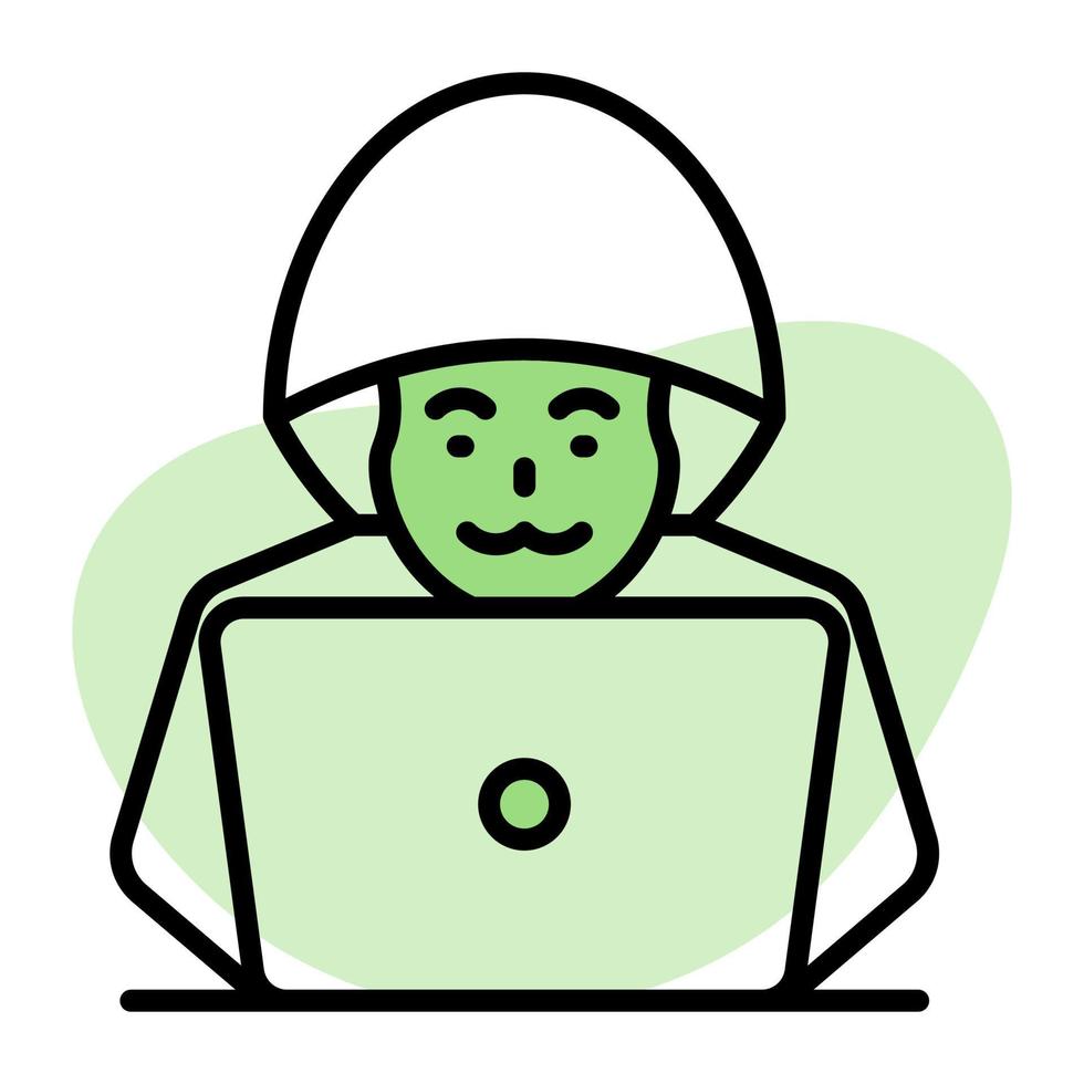 persona con ordenador portátil concepto de carné de identidad pirata informático, ordenador portátil hacker icono vector