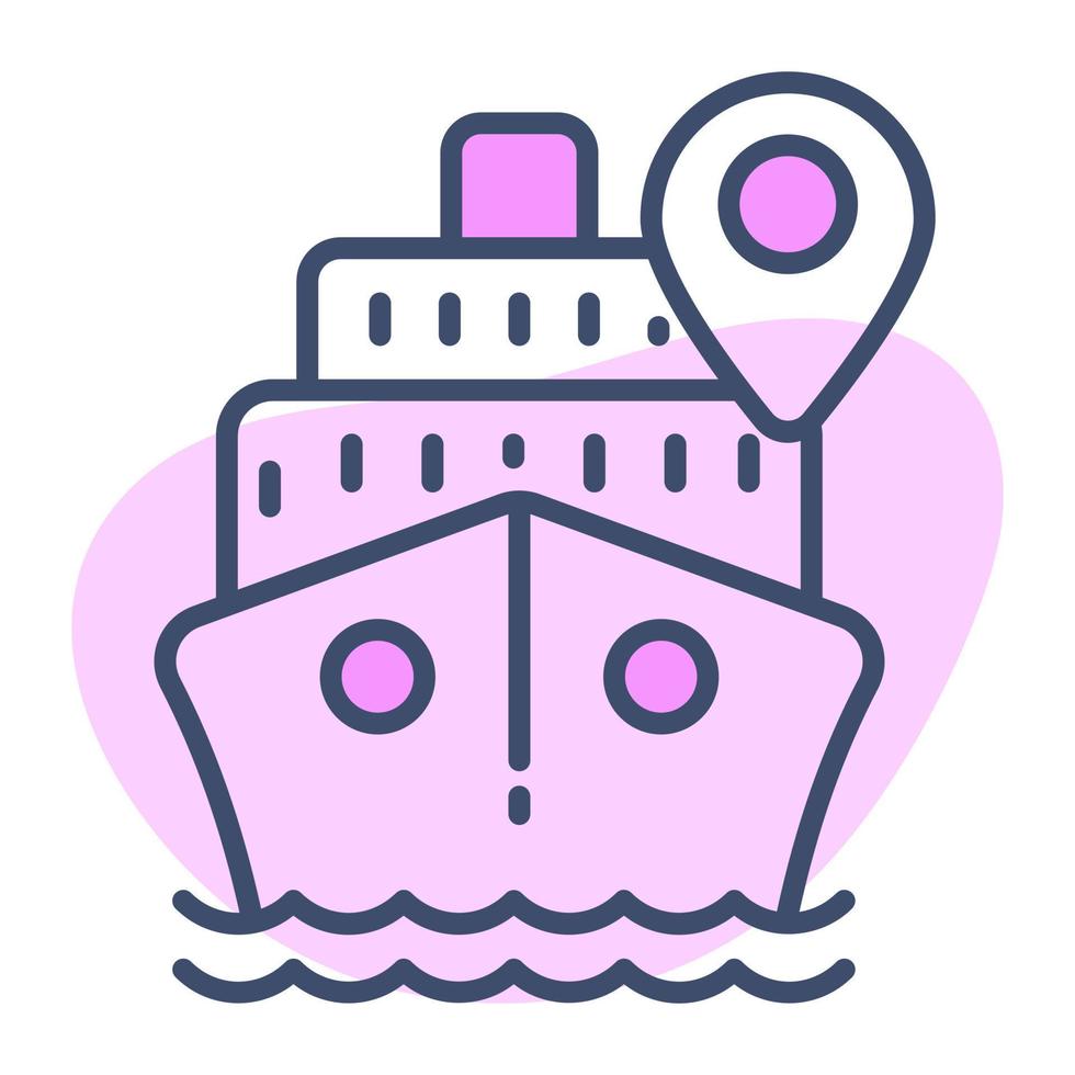 Cargo ship with location pin, vector of cargo ship location