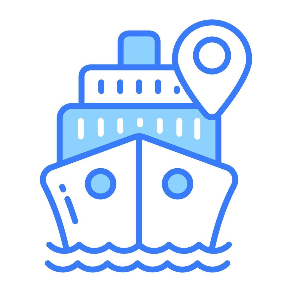 Cargo ship with location pin, vector of cargo ship location