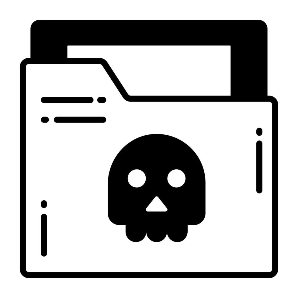 Skull on data folder denoting vector of infected folder, premium icon