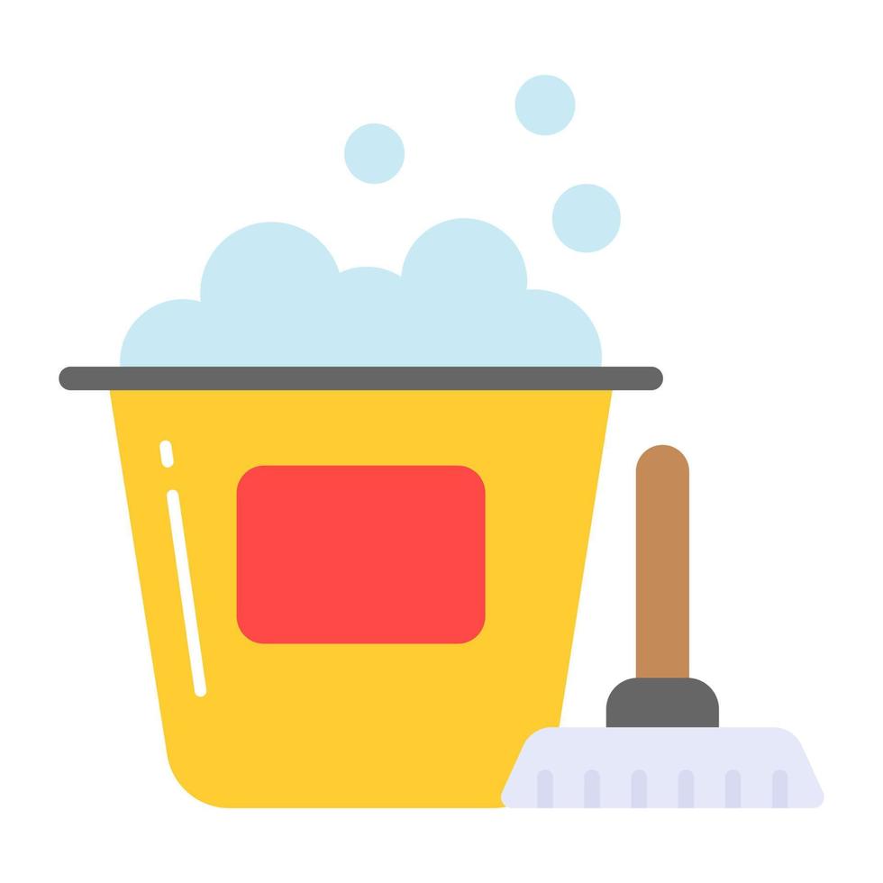 Bucket with brush concept of hygiene and cleaning vector, premium vector