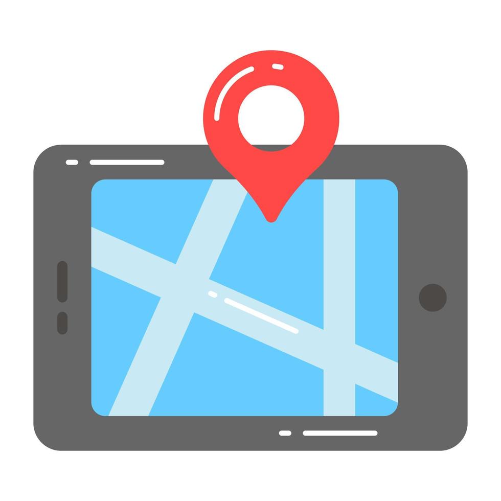 Navigation pin inside mobile denoting vector of mobile location