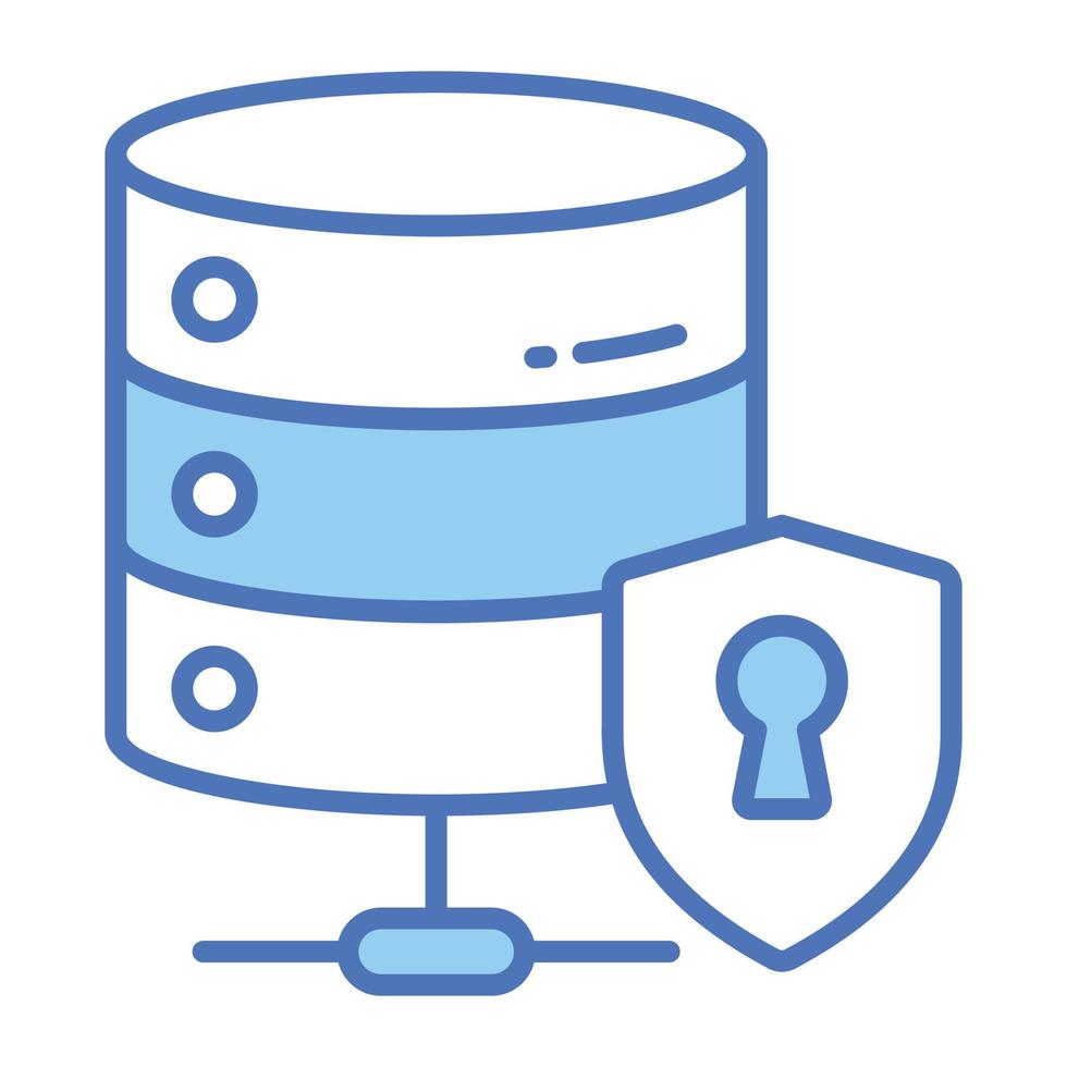 Data server with protection shield, icon of secure database vector