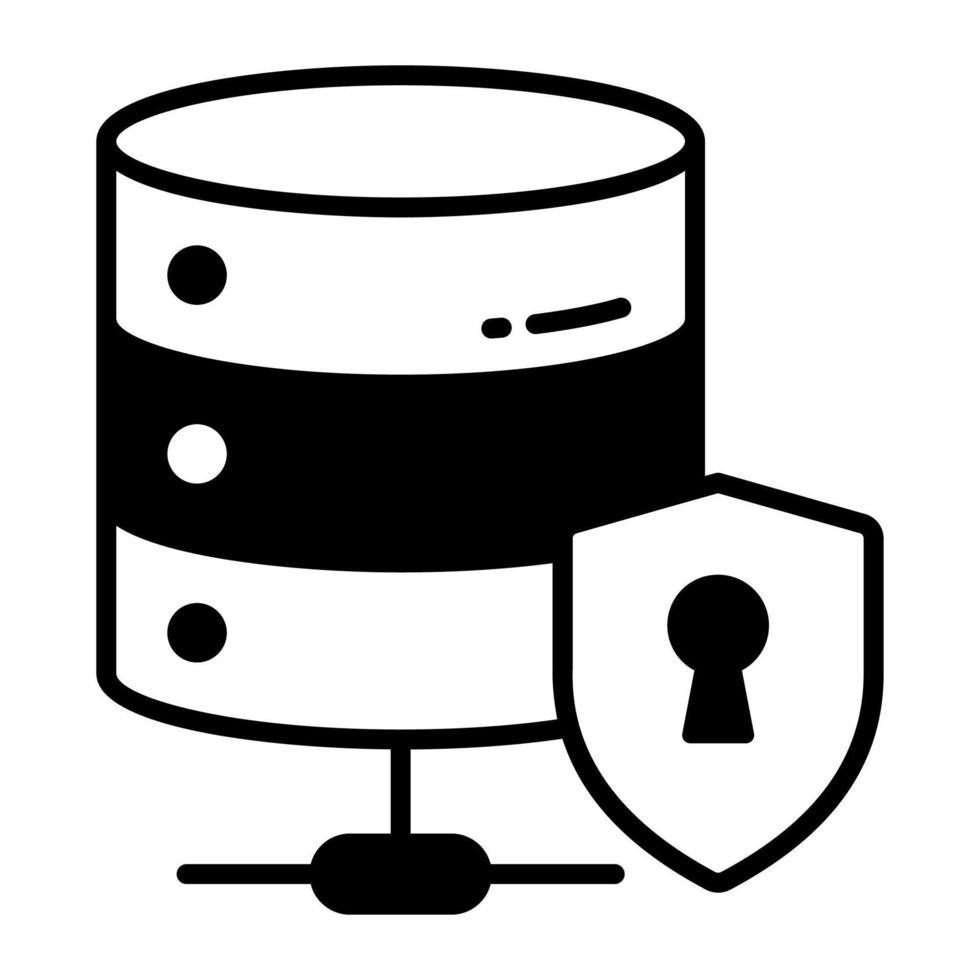 Data server with protection shield, icon of secure database vector